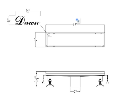 Dawn® 32 Inch Linear Shower Drain, Volga River Series, Polished Satin Finish