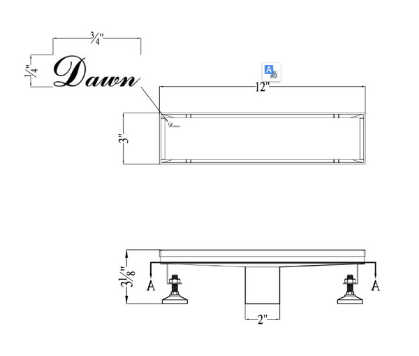 Dawn 12 Inch Linear Shower Drain, Volga River Series, Polished Satin Finish