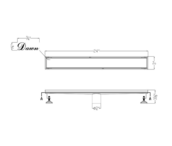 Dawn® 32 Inch Linear Shower Drain, Volga River Series, Polished Satin Finish