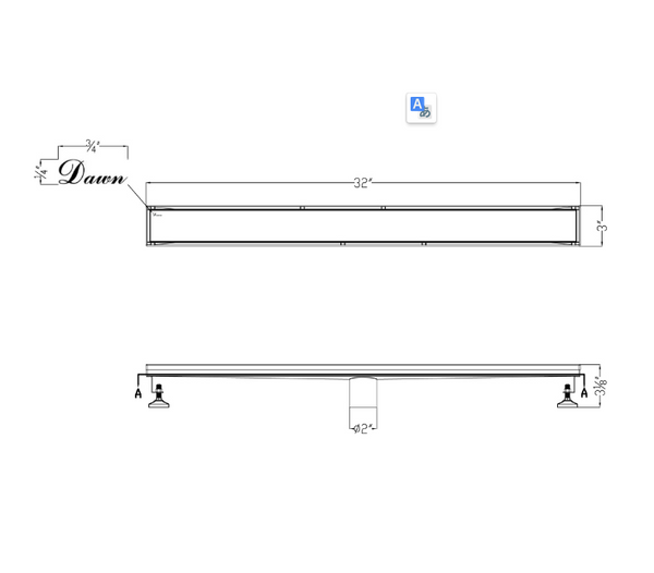 Dawn® 32 Inch Linear Shower Drain, Volga River Series, Polished Satin Finish