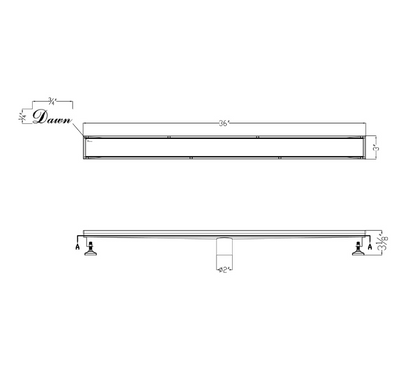 Dawn® 36 Inch Linear Shower Drain, Volga River Series, Polished Satin Finish