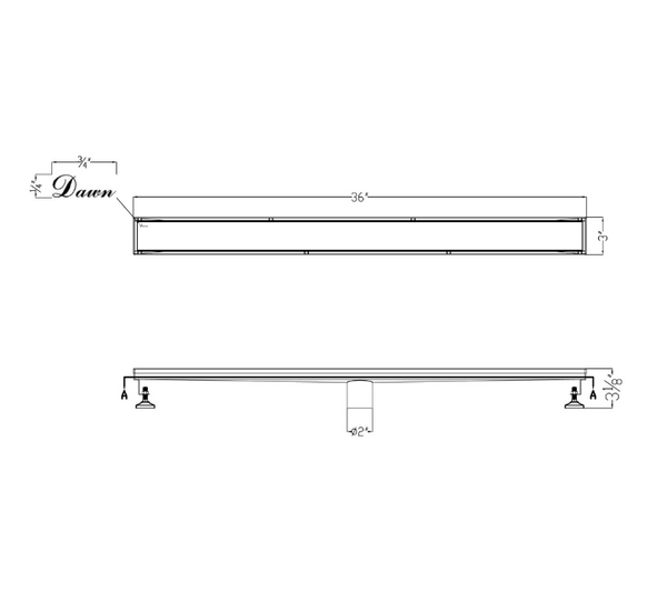 Dawn 12 Inch Linear Shower Drain, Volga River Series, Polished Satin Finish