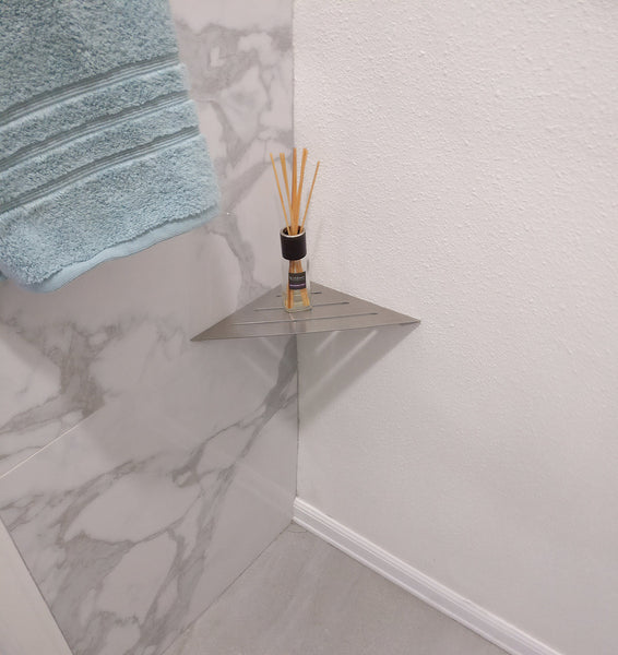 Triangle 12 Inch Shower Shelf, Wall Mount Corner Bathroom Shelf, Brushed Nickel