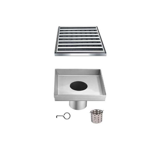 Dawn 5 Inch Square Shower Drain Wheaton River Series SWN050504 (push-in) Polished Satin Finish.