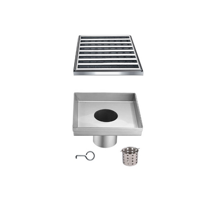 Dawn 5 Inch Square Shower Drain Wheaton River Series SWN050504 (push-in) Polished Satin Finish.