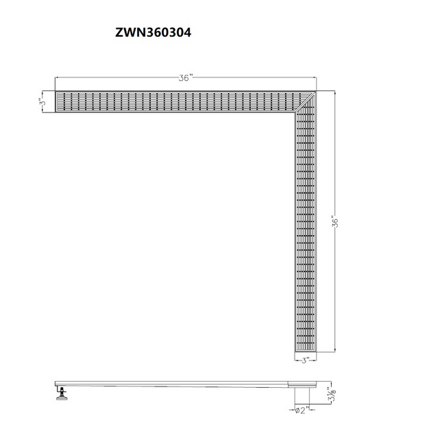 Corner Shower Drain, Dawn Wheaton River Series, L-Shaped Linear Shower Drain, 36 Inch