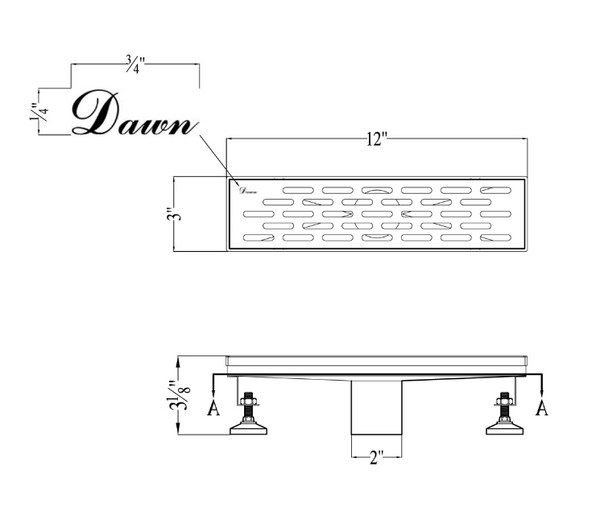 Dawn® 24 Inch Linear Shower Drain, Yangtze River Series, Polished Satin Finish