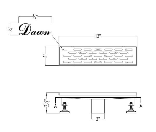 Dawn 12 Inch Linear Shower Drain, Yangtze River Series, Polished Satin Finish