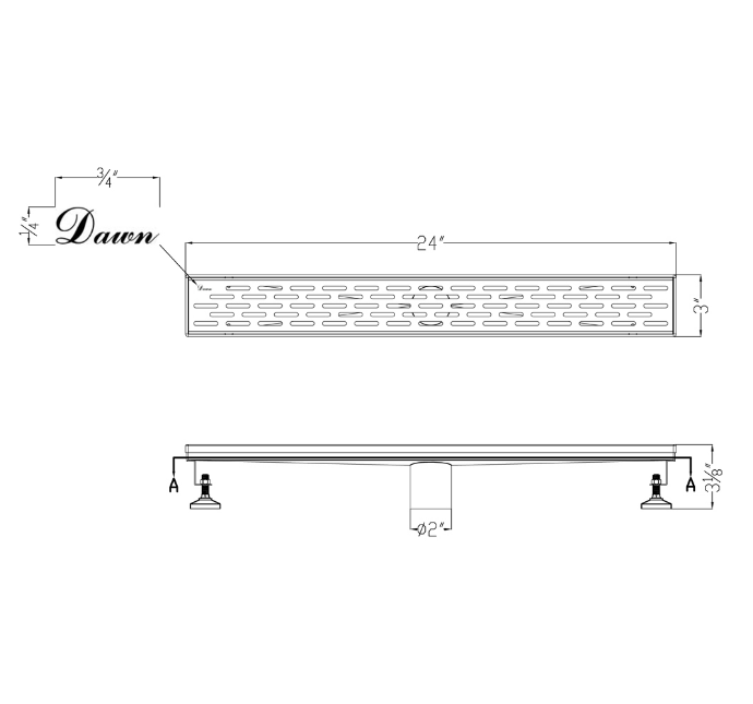 Dawn® 47 Inch Linear Shower Drain, Yangtze River Series, Polished Satin Finish
