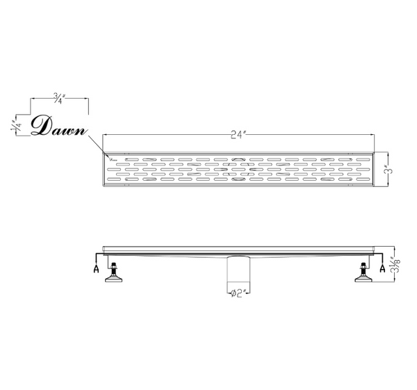 Dawn 12 Inch Linear Shower Drain, Yangtze River Series, Polished Satin Finish