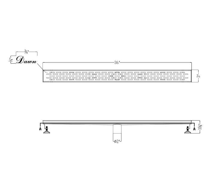 Dawn® 47 Inch Linear Shower Drain, Yangtze River Series, Polished Satin Finish