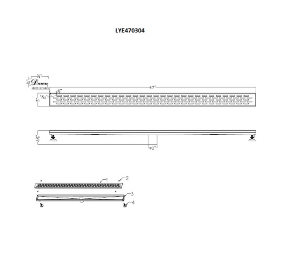 Dawn® 24 Inch Linear Shower Drain, Yangtze River Series, Polished Satin Finish