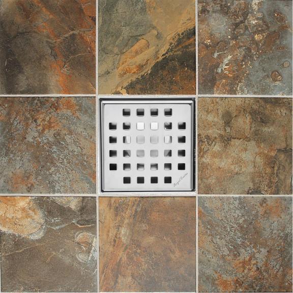 4 Inch Polished Chrome Square Shower Drain with Hair Trap Set (4 Designs)