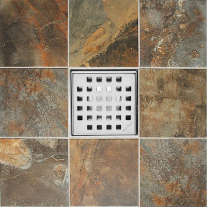 4 Inch Polished Chrome Square Shower Drain with Hair Trap Set (4 Designs)