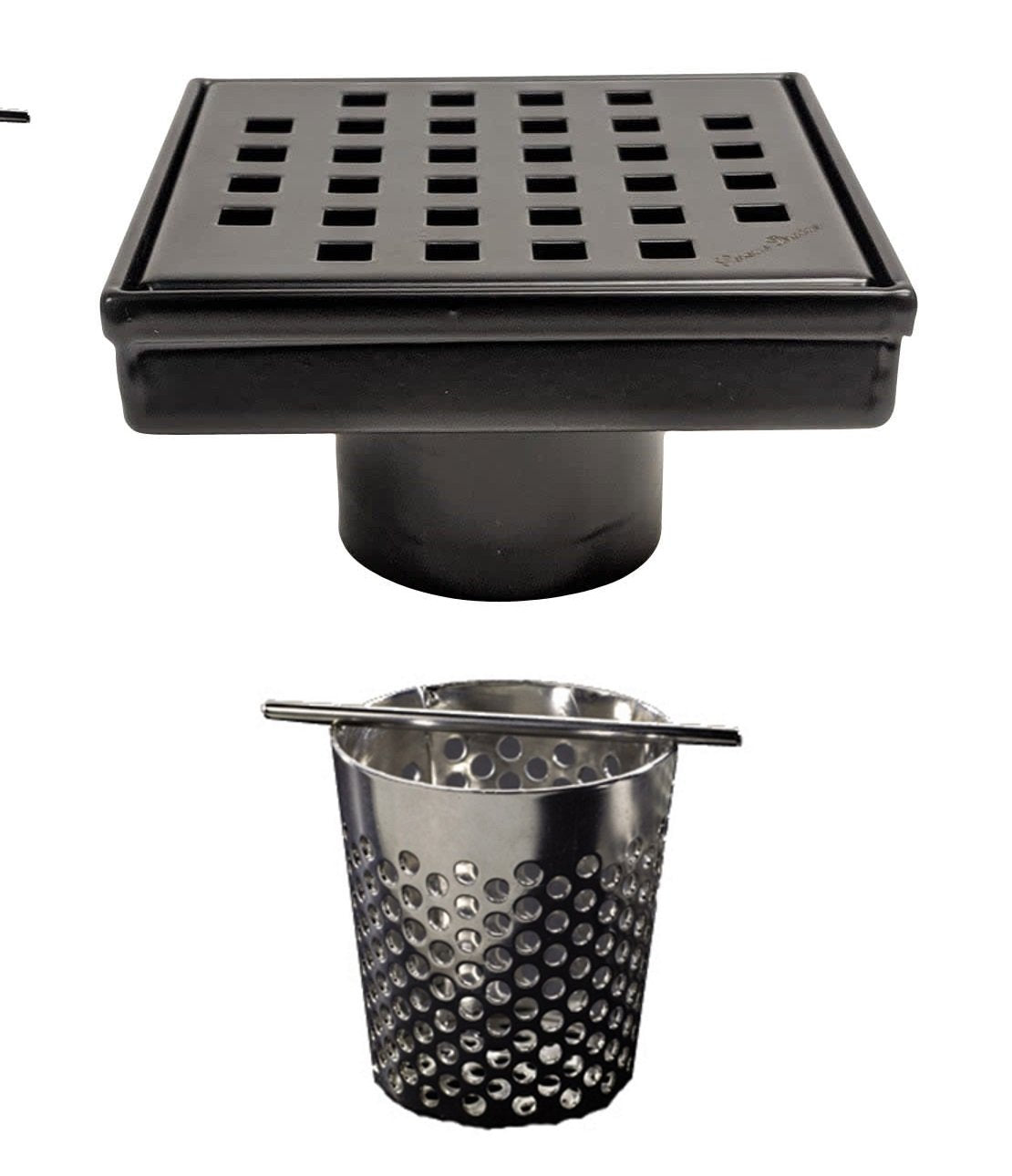 4 Inch Matte Black Square Shower Drain with Hair Trap Set (3 Designs)