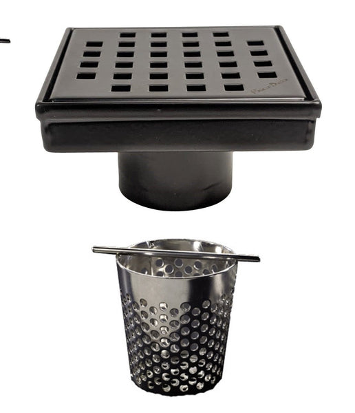 4 Inch Matte Black Square Shower Drain with Hair Trap Set (3 Designs)