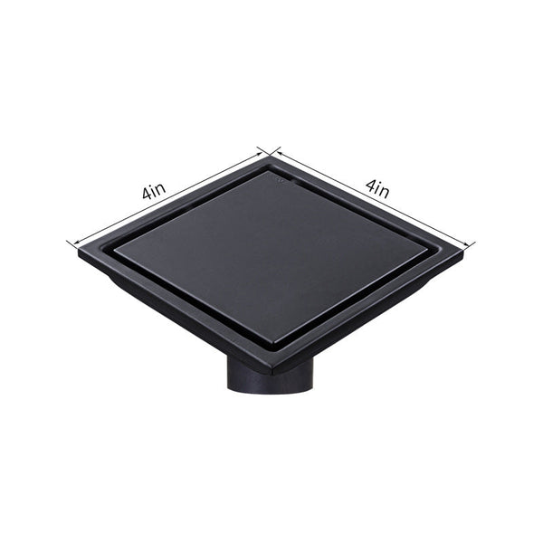 Black Stainless Steel 4 Inch and 6 Inch Shower Drains, Solid Flat Cover