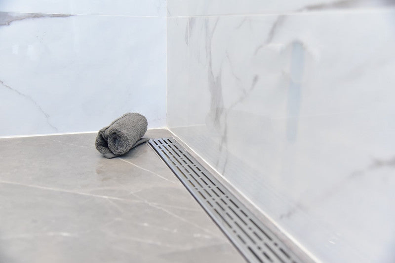 16 Inch Linear Shower Drain Broken Lane Brushed Nickel Design by SereneDrains