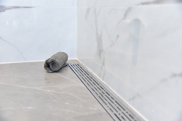 35 Inch Linear Shower Drain Broken Lane Brushed Nickel Design by SereneDrains