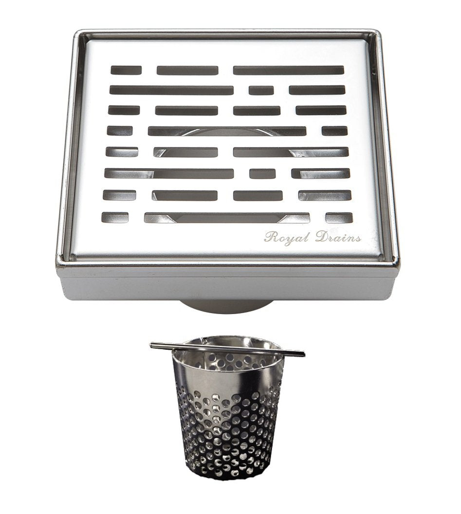 4 Inch Brushed Nickel Square Shower Drain with Hair Trap Set (4 Designs)