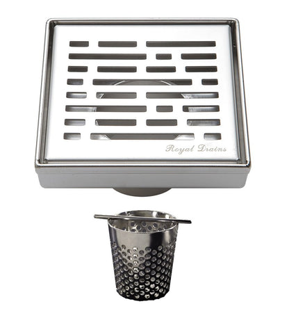 4 Inch Brushed Nickel Square Shower Drain with Hair Trap Set (4 Designs)
