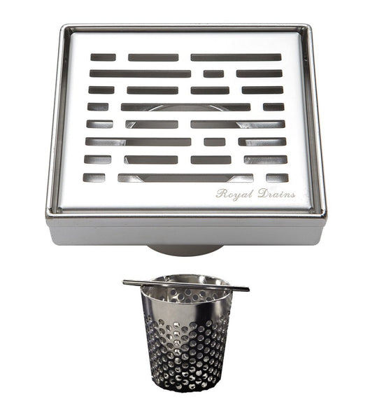4 Inch Brushed Nickel Square Shower Drain with Hair Trap Set (4 Designs)