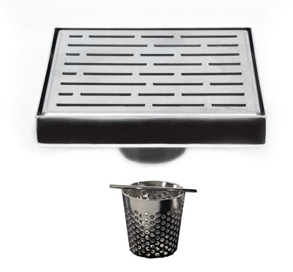 6 Inch Polished Stainless Steel Square Shower Drain with Hair Trap Set (2 Designs)