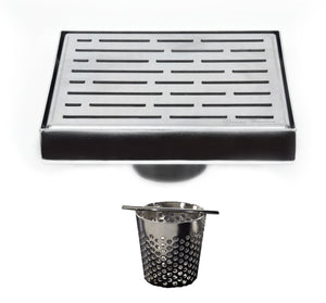 6 Inch Brushed Nickel Square Shower Drain with Hair Trap Set (2 Designs)