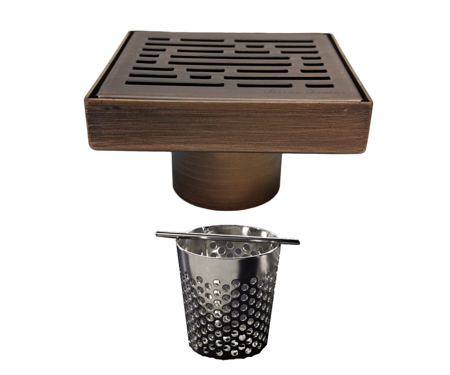 4 Inch Oil Rubbed Bronze Square Shower Drain with Hair Trap Set (4 Designs)