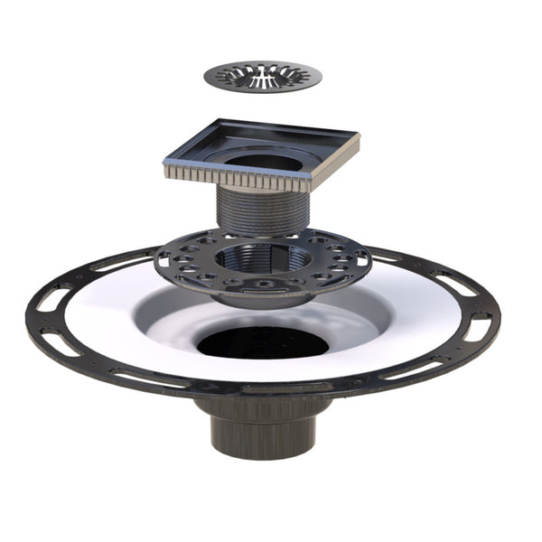 Square Shower Drain Assembly Kit With Obelix Pattern, Polished Stainless Steel Grate Cover, WarmlyYours Pro GEN II
