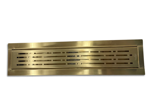 30 Inch Linear Shower Drain Satin Gold Broken Lane Design by SereneDrains