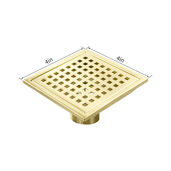 Gold Stainless Steel 4 Inch and 6 Inch Shower Drains, Square Grid Design