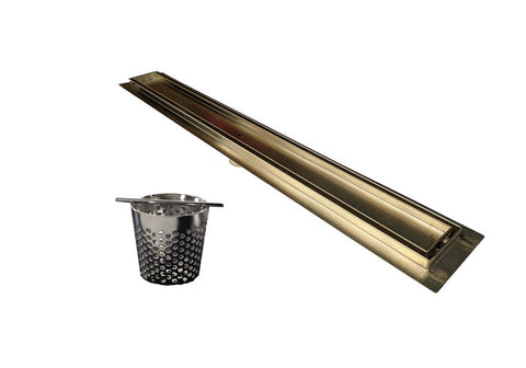 Satin Gold Tile Insert Linear Shower Drain with Free Hair Trap by SereneDrains