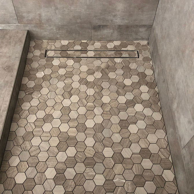 16 Inch Satin Gold Tile Insert Linear Shower Drain by SereneDrains