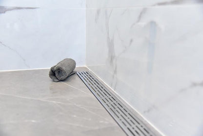 SereneDrains Side Outlet 24 Inch Linear Shower Drain with ABS Drain Base Flange & Hair Trap, Complete Shower Drain Installation Kit