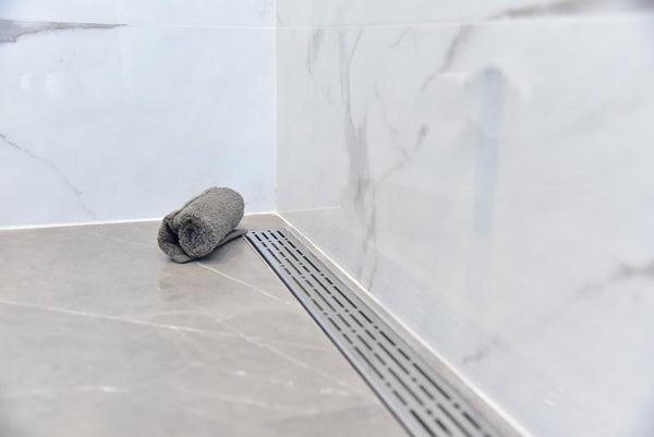 SereneDrains Side Outlet 40 Inch Linear Shower Drain with ABS Drain Base Flange & Hair Trap, Complete Shower Drain Installation Kit