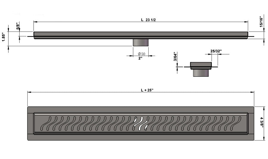 24 Inch Linear Shower Drain Ocean Wave Design by SereneDrains