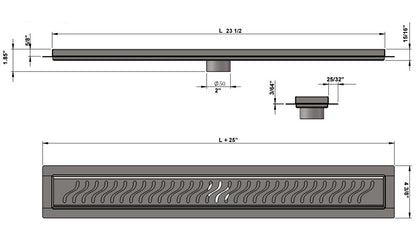 24 Inch Linear Shower Drain Ocean Wave Design by SereneDrains