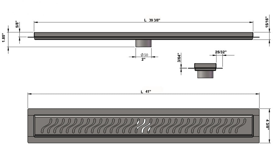 39 Inch Linear Shower Drain Ocean Wave Design by SereneDrains