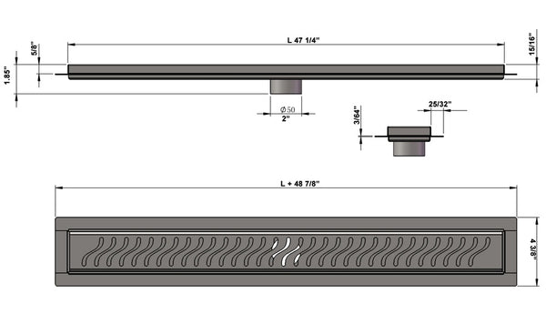 47 Inch Linear Shower Drain Ocean Wave Design by SereneDrains