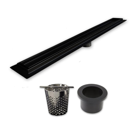 Matte Black Tile Insert Linear Shower Drain with Free Hair Trap by SereneDrains