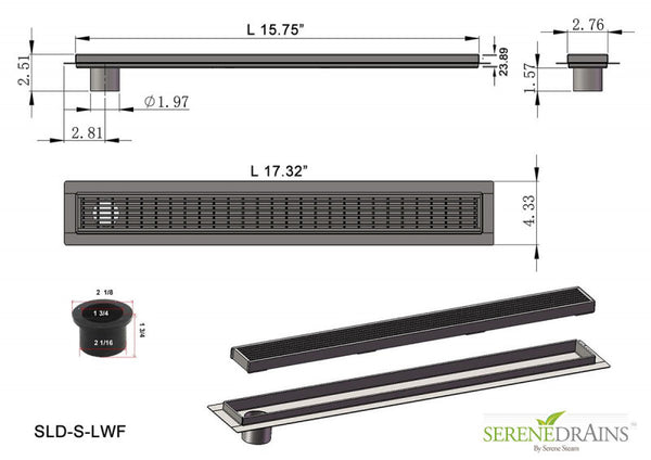 16 Inch Side Outlet Linear Shower Drain by SereneDrains