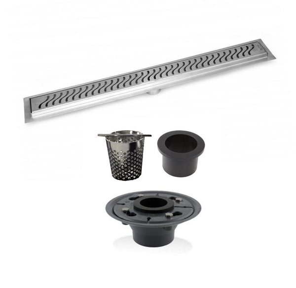 SereneDrains 60 Inch Linear Shower Drain, 2 Inch ABS Shower Drain Base, Hair trap (6 Designs)