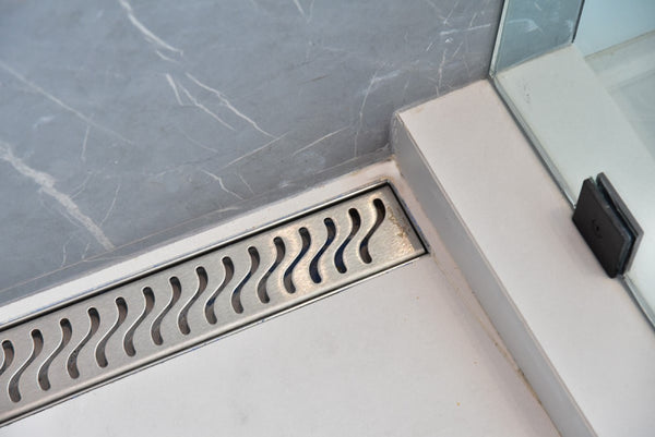 47 Inch Linear Shower Drain Ocean Wave Design by SereneDrains