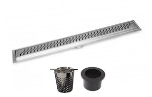 SereneDrains Linear Shower Drain with Hair Trap Set Ocean Wave Design