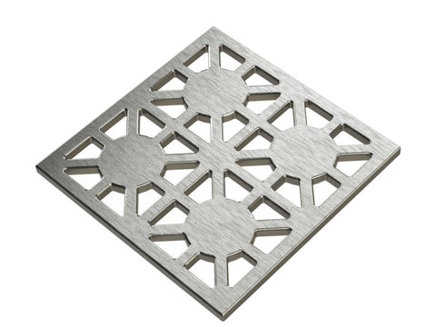 Square Shower Drain Assembly Kit With Asterix Pattern, Brushed Stainless Grate Cover, WarmlyYours Pro GEN II