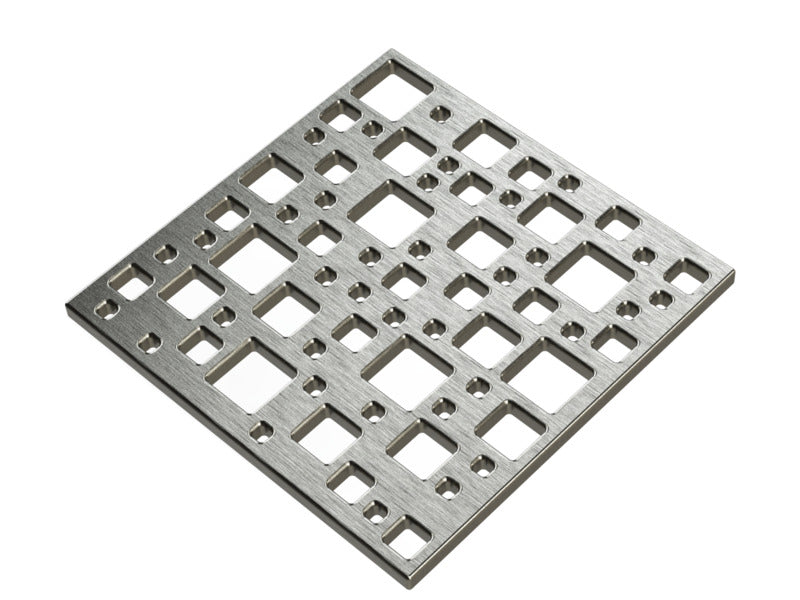 Square Shower Drain Assembly Kit With Destil Pattern, Brushed Stainless Steel Grate Cover, WarmlyYours Pro GEN II