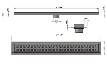 16 Inch Linear Shower Drain Brushed Finish Traditional Square Design SereneDrains