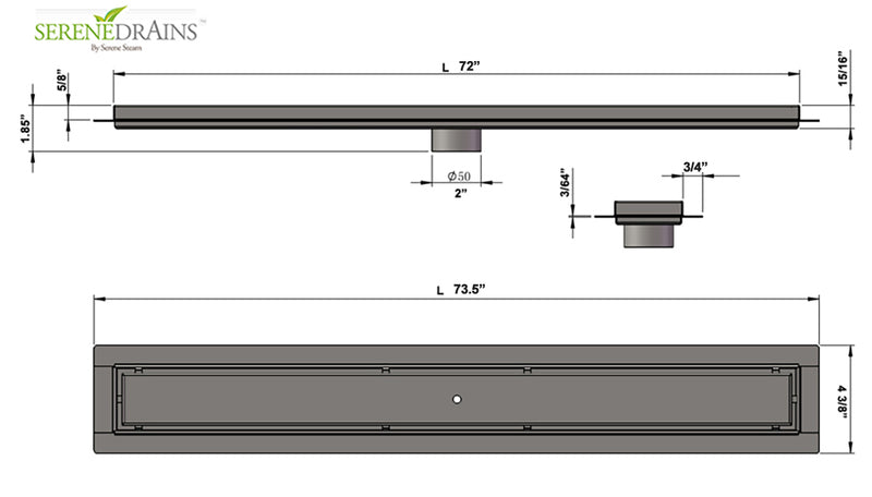 72 Inch Tile Insert Linear Shower Drain, Brushed Stainless Steel by SereneDrains