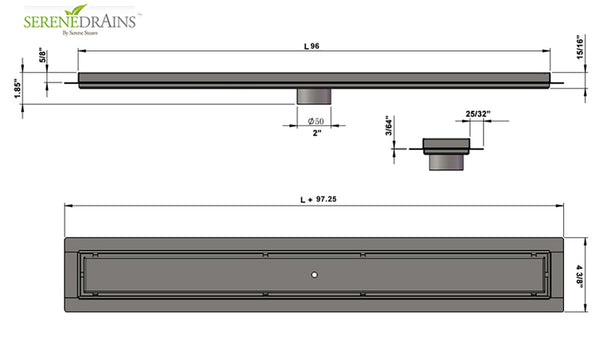 90 Inch Tile Insert Linear Shower Drain by SereneDrains